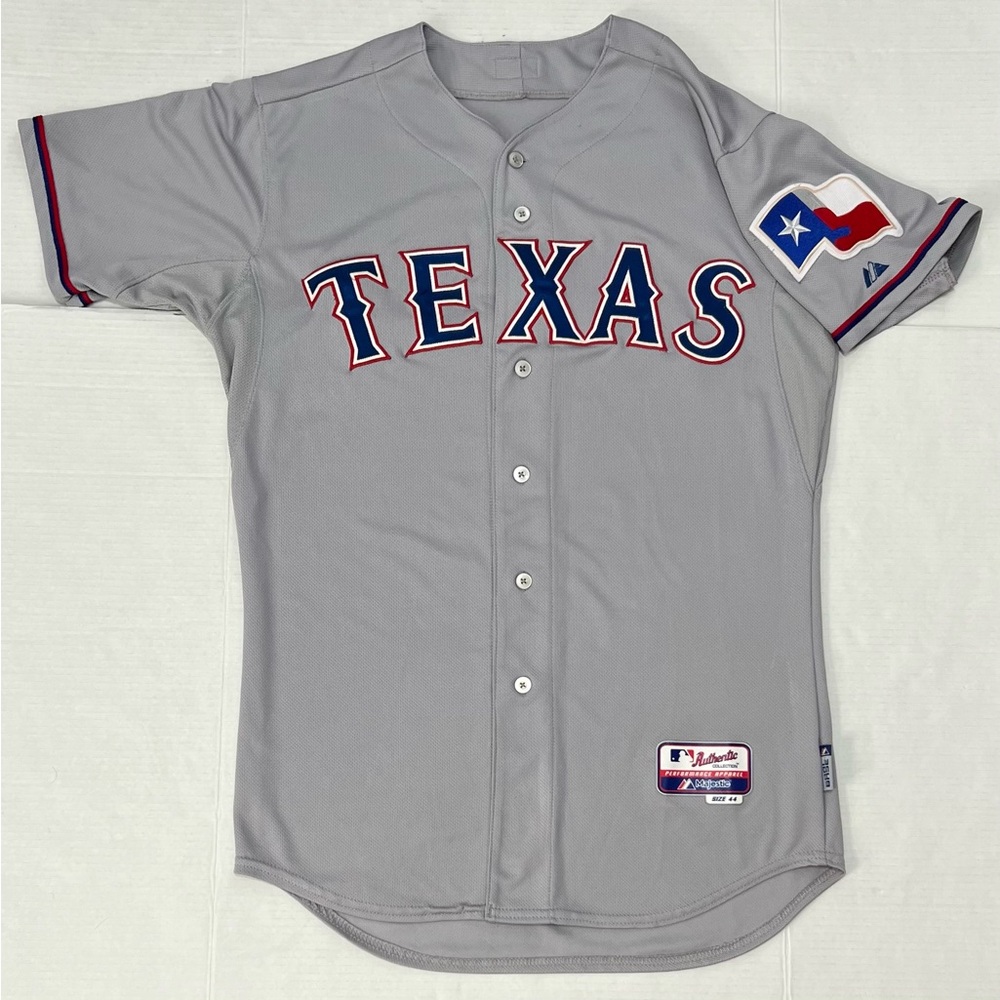Authentic Texas Rangers On Field Pro Cut Road 44 Gray Cool Base Majestic Jersey